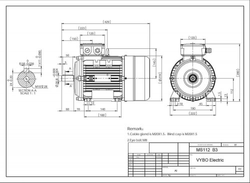 výkres elektromotor MS 112 prevedenie B3