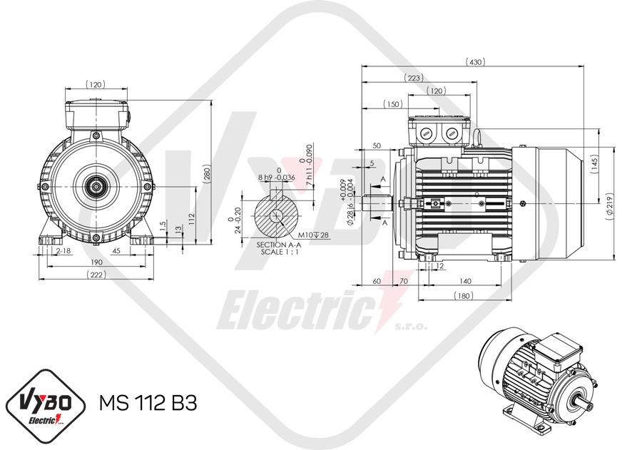 rozmerový výkres elektromotor ms112-2 4kw