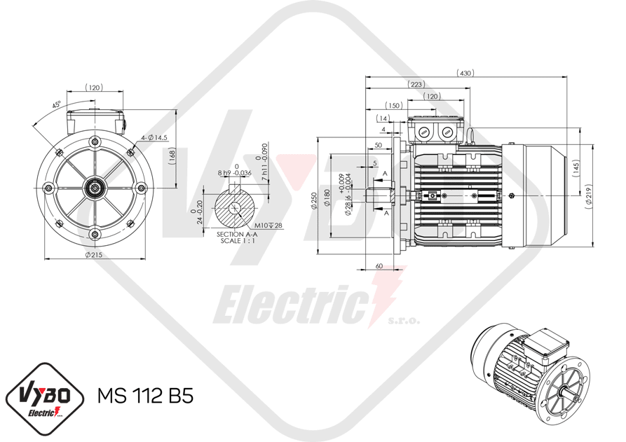 rozmerový výkres elektromotor ms112-2 4kw