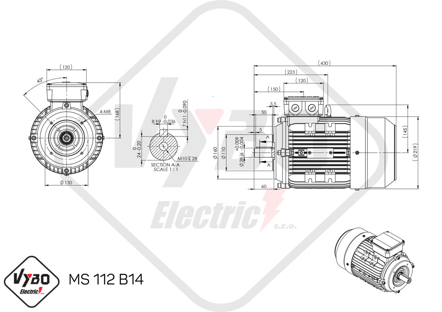 rozmerový výkres elektromotor ms112-2 4kw