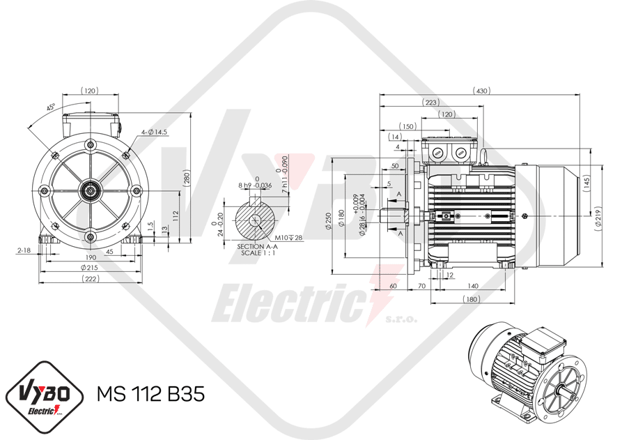 rozmerový výkres elektromotor ms112-2 4kw