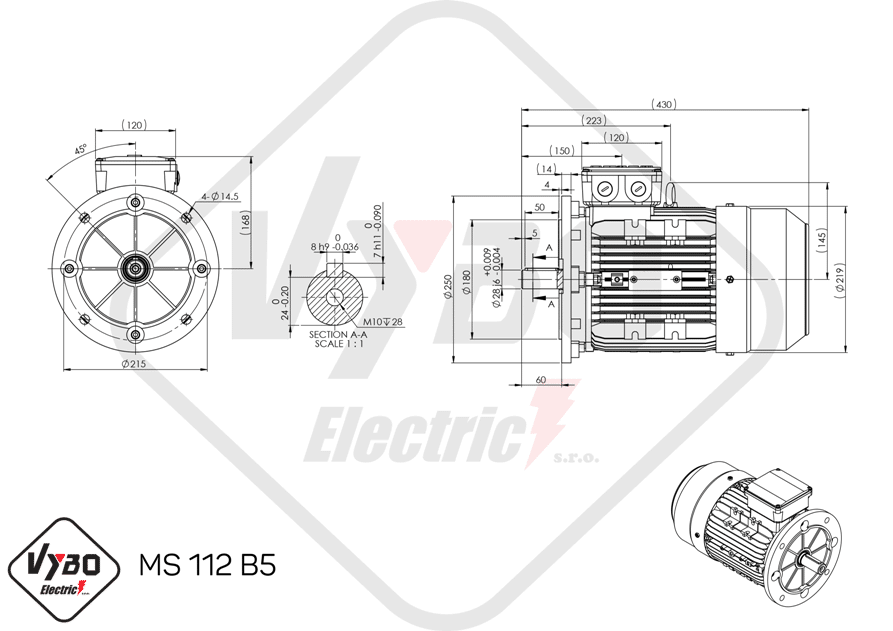 rozmerový výkres elektromotor ms112-6 2,2kw