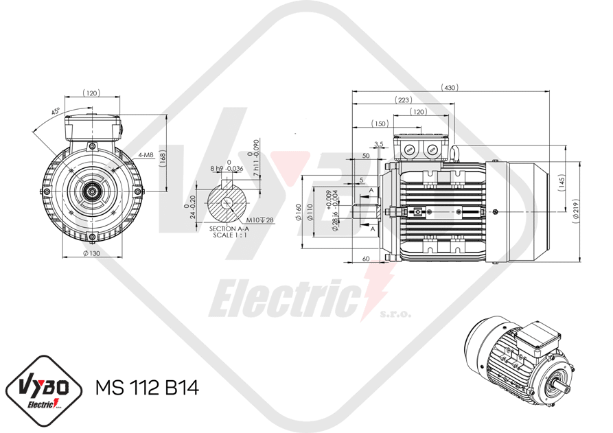 rozmerový výkres elektromotor ms112-6 2,2kw