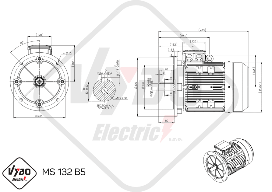 rozmerový výkres elektromotor ms132-2 7.5kw