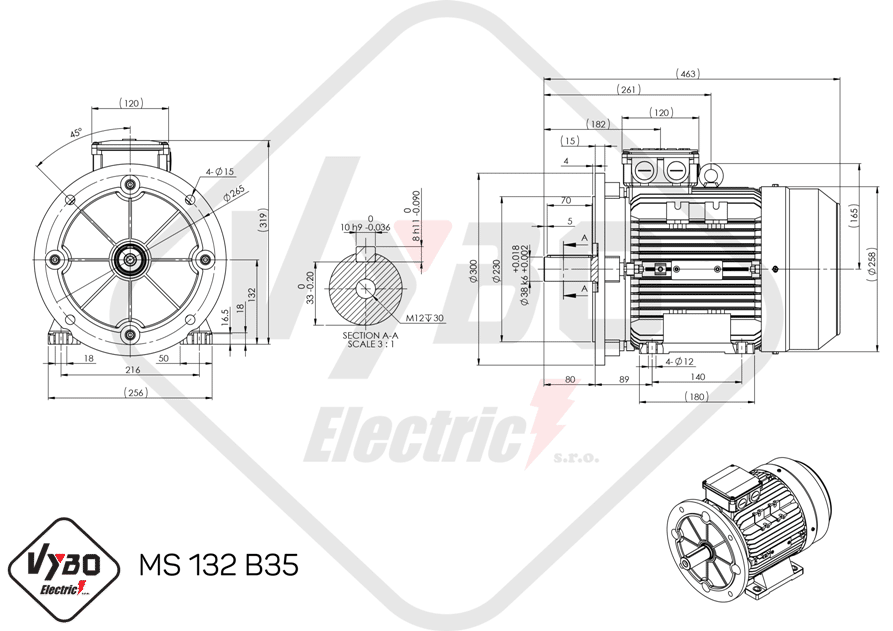 rozmerový výkres elektromotor ms132-2 7.5kw