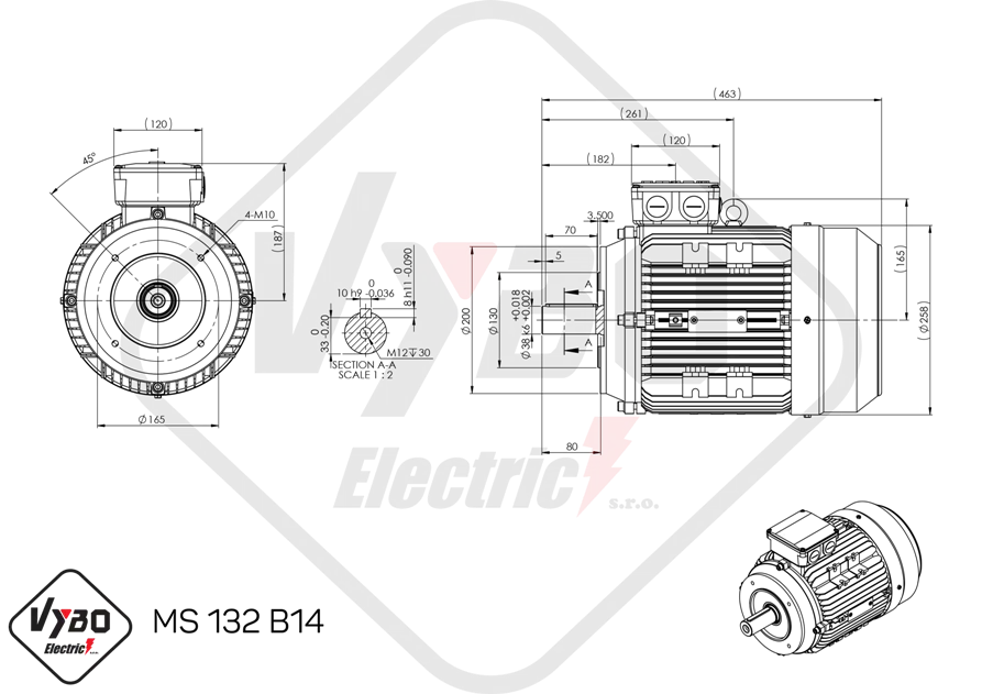 rozmerový výkres elektromotor ms132-4 5.5kw