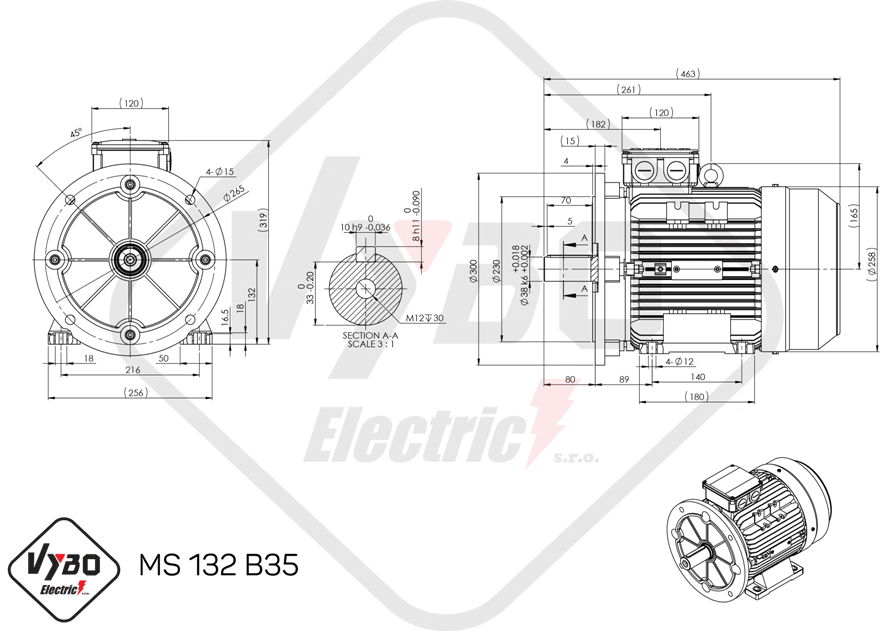 rozmerový výkres elektromotor ms132-4 5.5kw