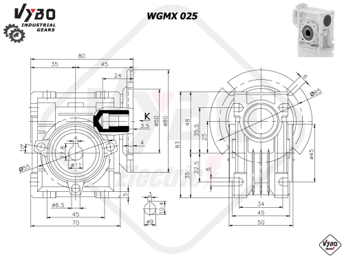 rozmerový výkres prevodovka WGMX025