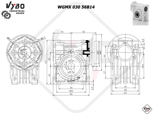 rozmerový výkres prevodovka WGMX030 56B14