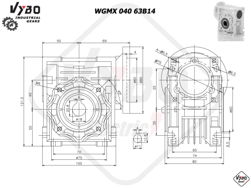 rozmerový výkres prevodovka WGMX040 63B14