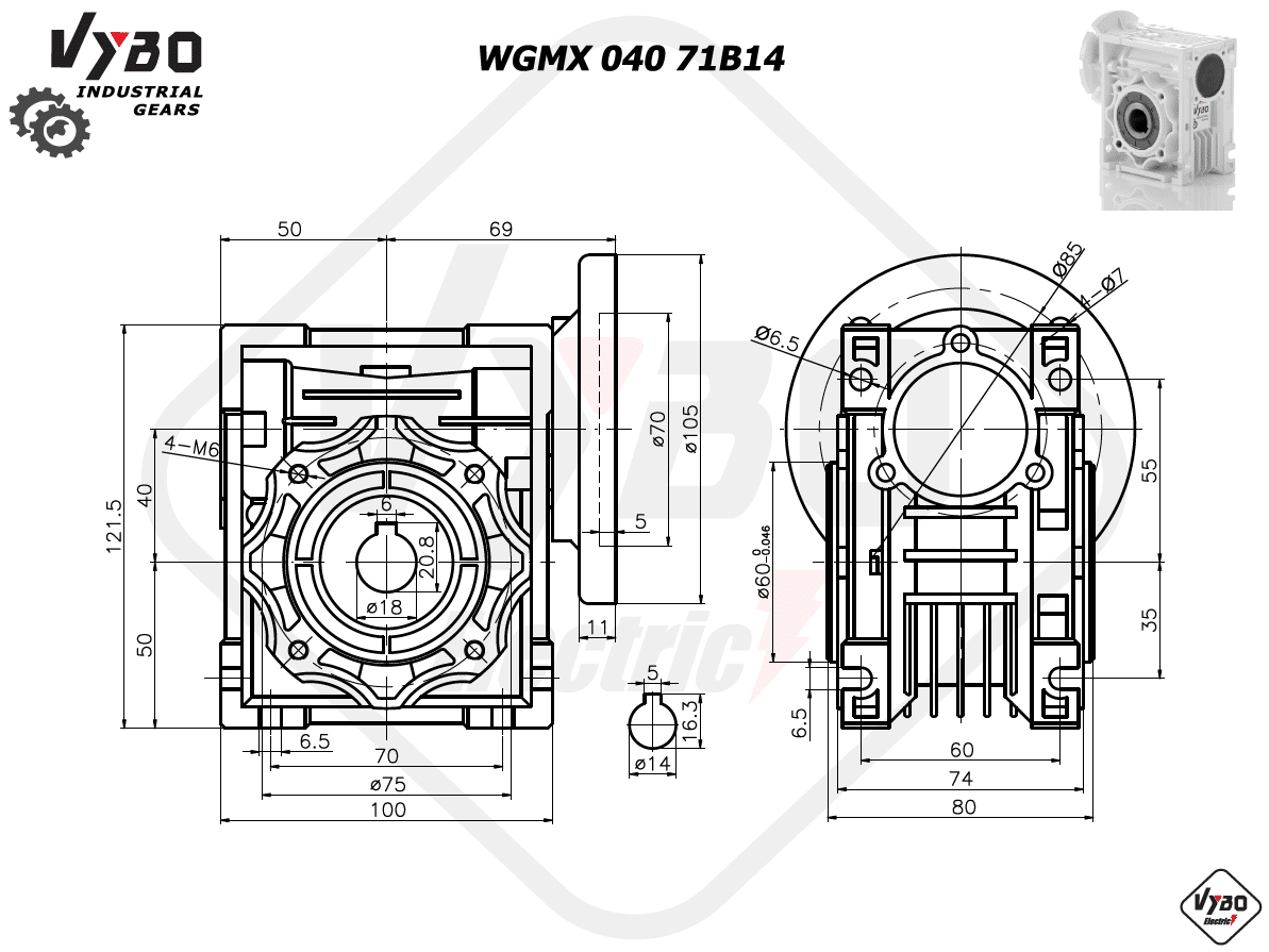 rozmerový výkres prevodovka WGMX040 71B14