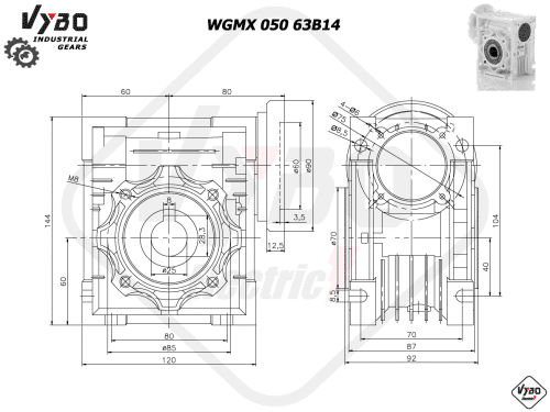 rozmerový výkres prevodovka WGMX050 63B14