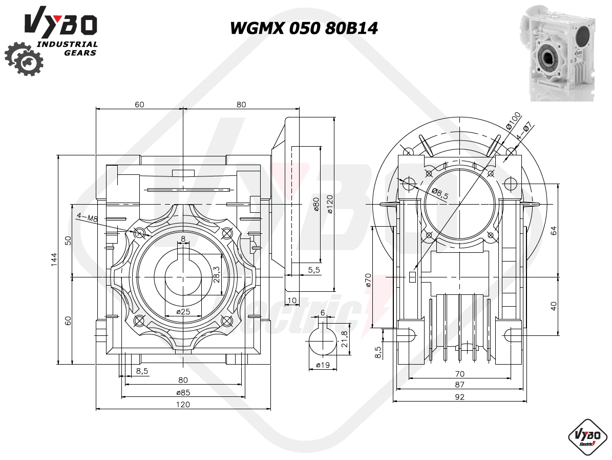 rozmerový výkres prevodovka WGMX050 80B14