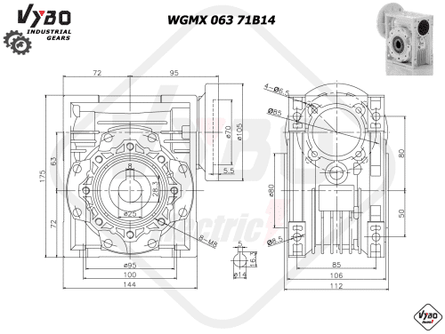 rozmerový výkres prevodovka WGMX063 71B14