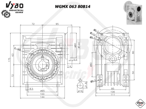 rozmerový výkres prevodovka WGMX063 80B14