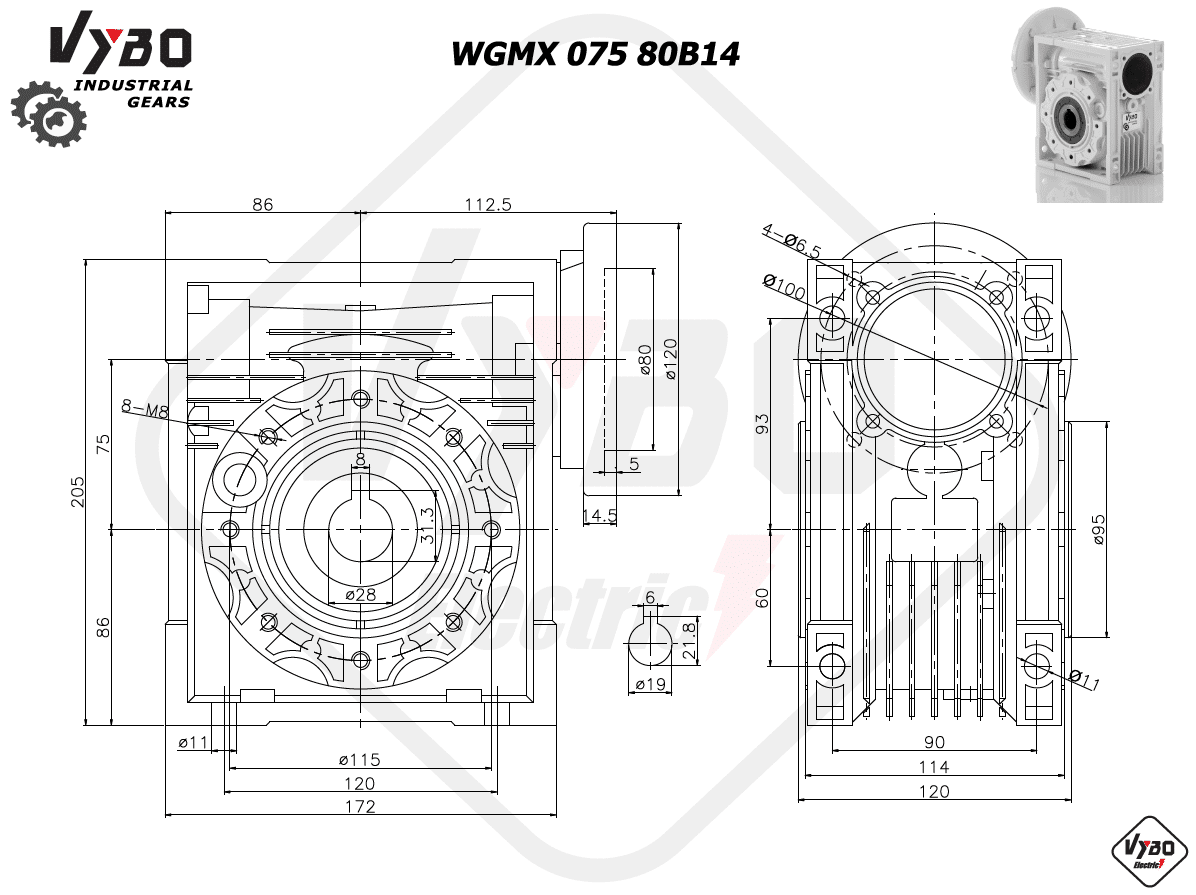 rozmerový výkres prevodovka WGMX075 80B14