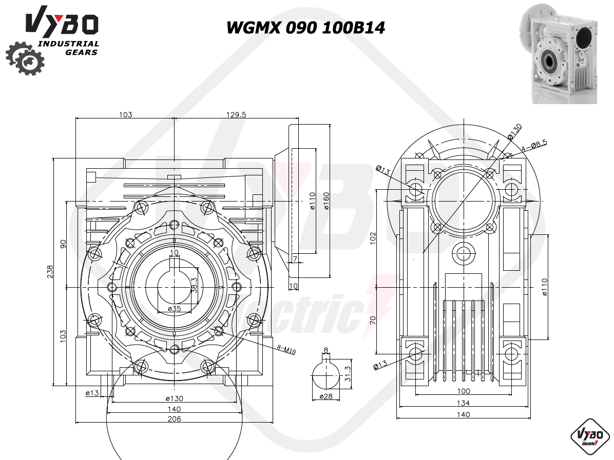 rozmerový výkres prevodovka WGMX090 100B14