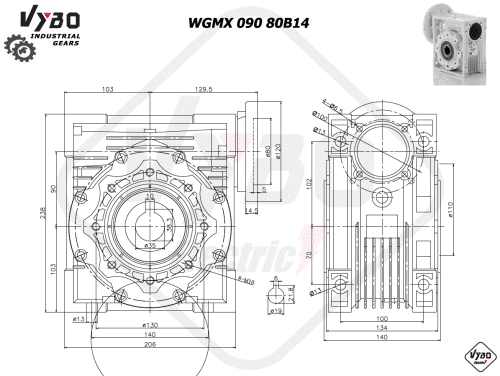 rozmerový výkres prevodovka WGMX090 80B14