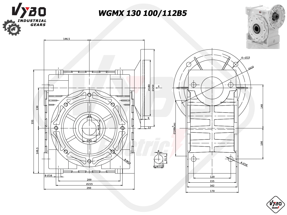 rozmerový výkres prevodovka WGMX130 100B5, 112B5