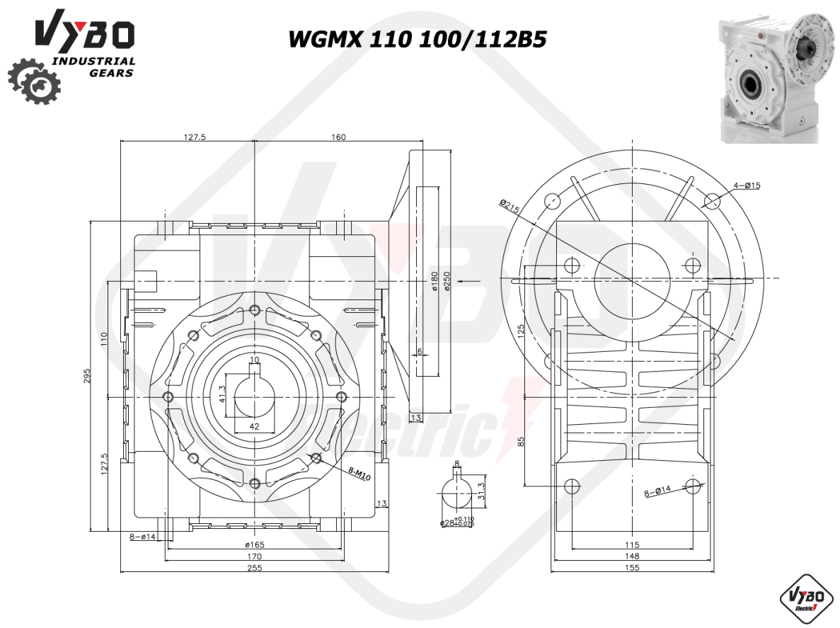 rozmery šneková prevodovka WGMX110 100B5 112B5