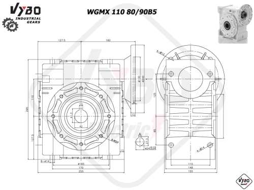 rozmery šneková prevodovka WGMX110 80B5 90B5