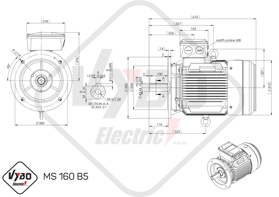 rozmerový výkres elektromotor ms160-2 11kw