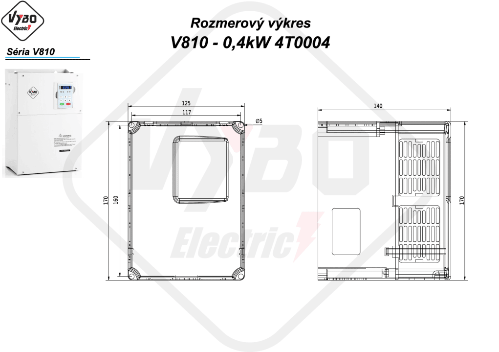 rozmerový výkres frekvenčný menič v810 4T0004