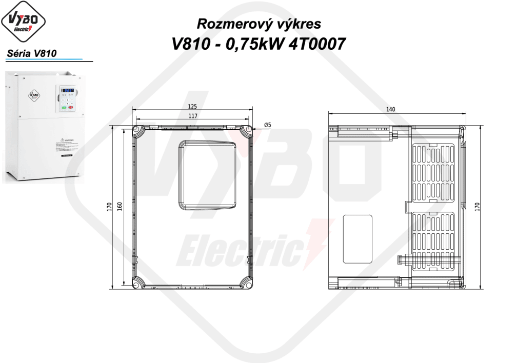 rozmerový výkres frekvenčný menič V810-4T0007