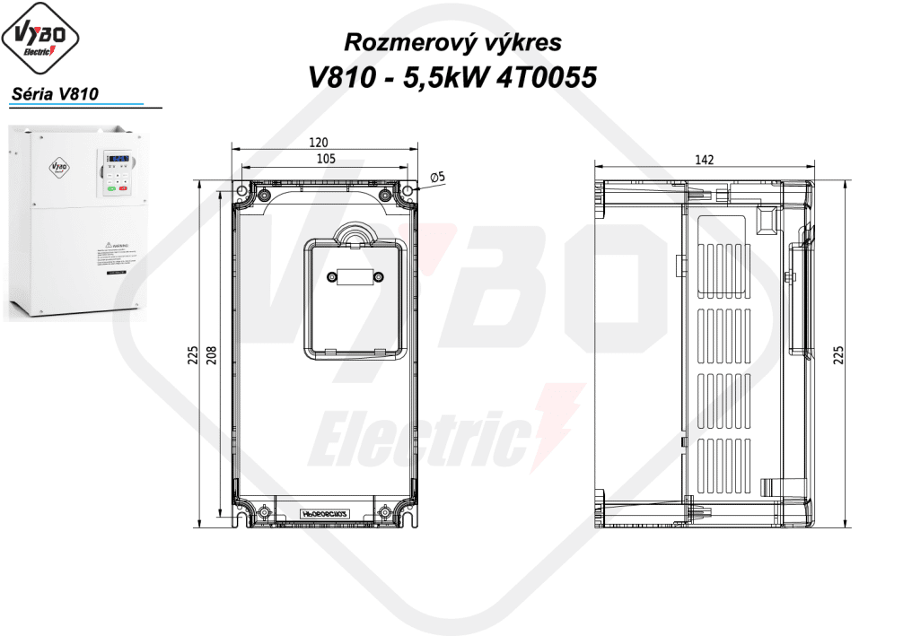 rozmerový výkres frekvenčný menič V810-4T0055