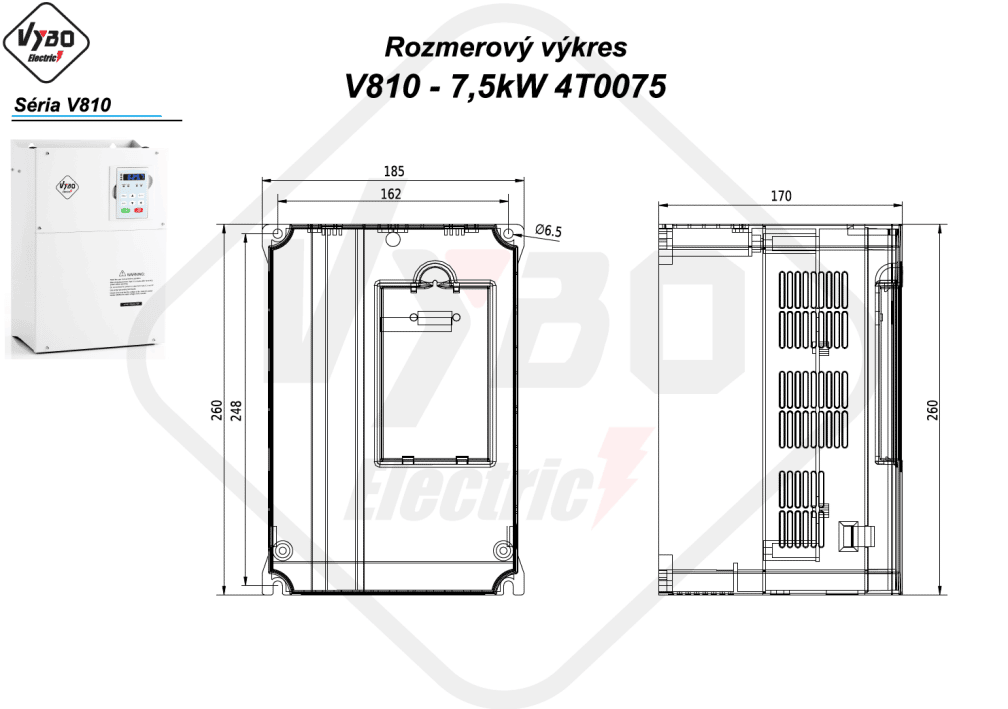 rozmerový výkres frekvenčný menič V810-4T0075