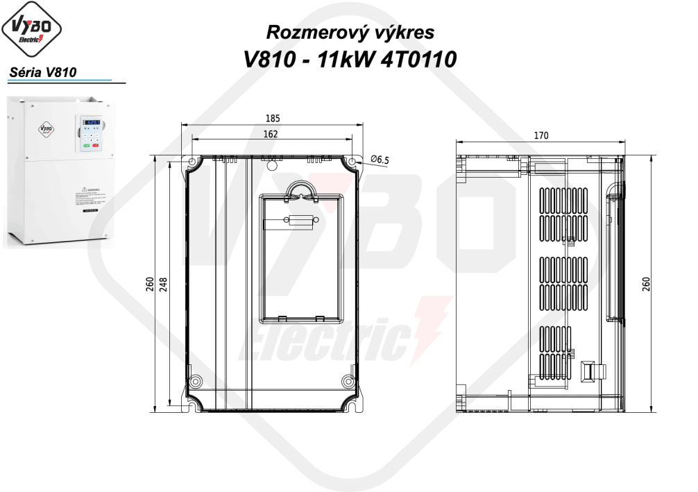 rozmerový výkres frekvenčný menič V810-4T0110