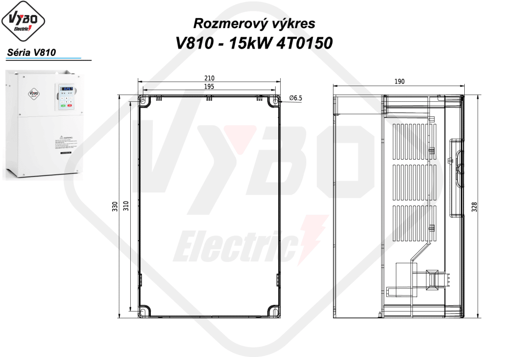 rozmerový výkres frekvenčný menič V810-4T0150