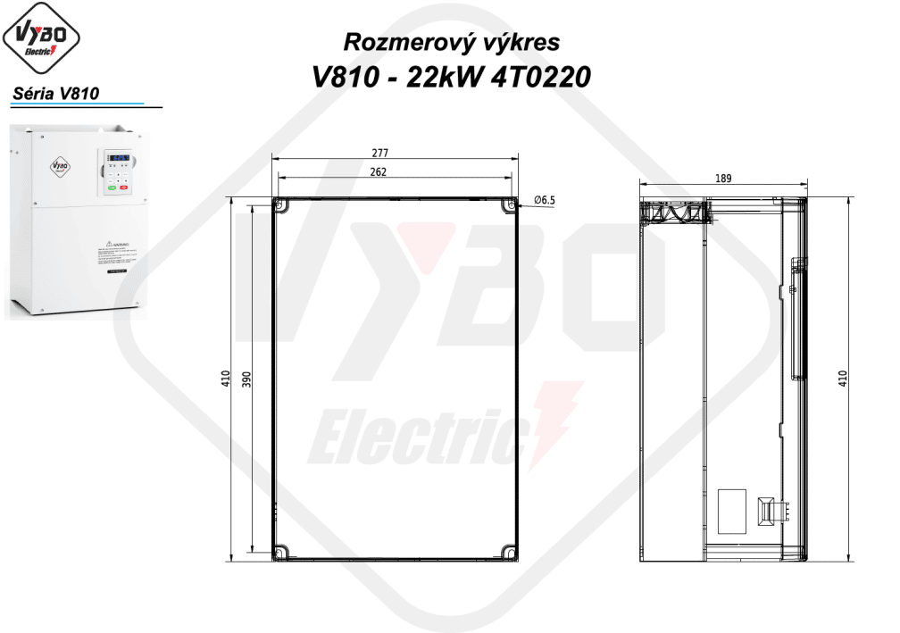 rozmerový výkres frekvenčný menič V810-4T0220