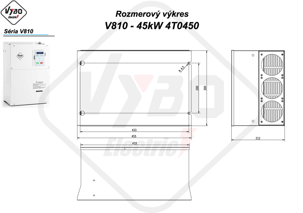 rozmerový výkres frekvenčný menič V810-4T0450