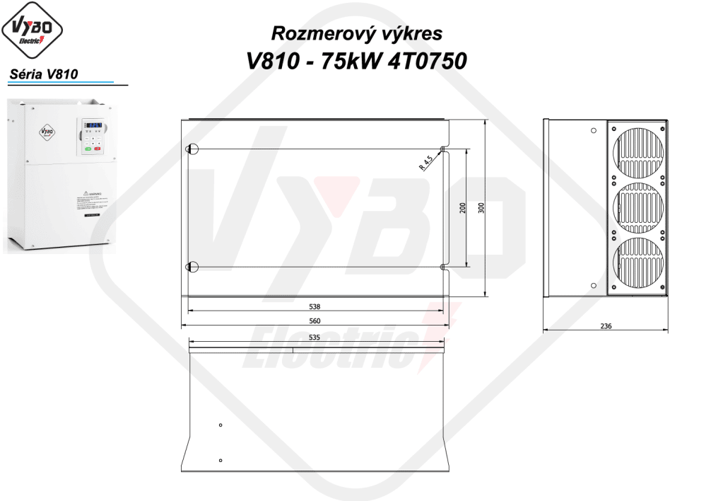 rozmerový výkres frekvenčný menič V810-4T0750