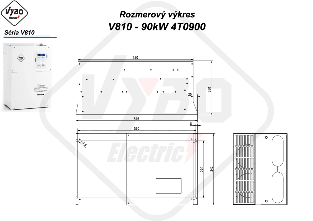 rozmerový výkres frekvenčný menič V810-4T0900