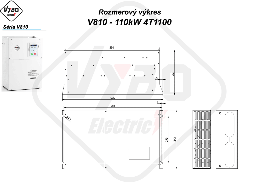 rozmerový výkres frekvenčný menič V810-4T1100