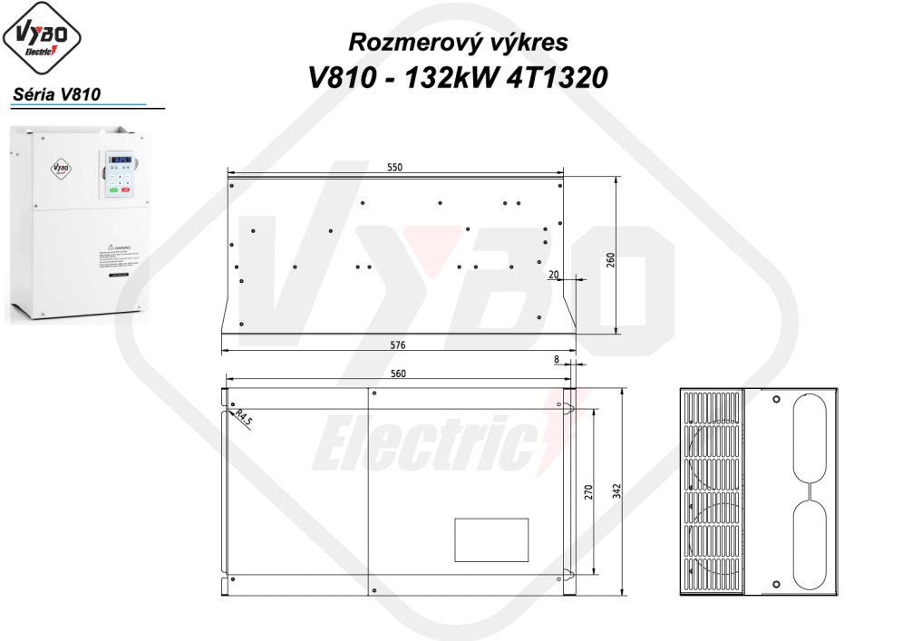 rozmerový výkres frekvenčný menič V810-4T1320