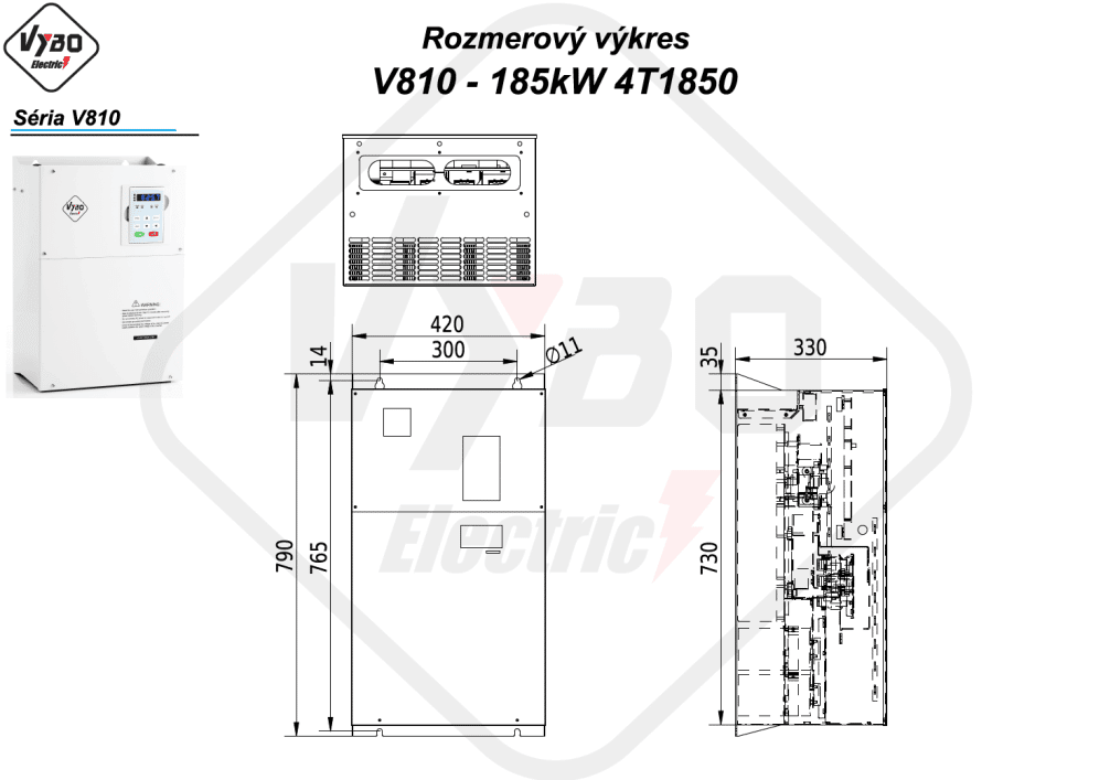 rozmerový výkres frekvenčný menič V810-4T1850