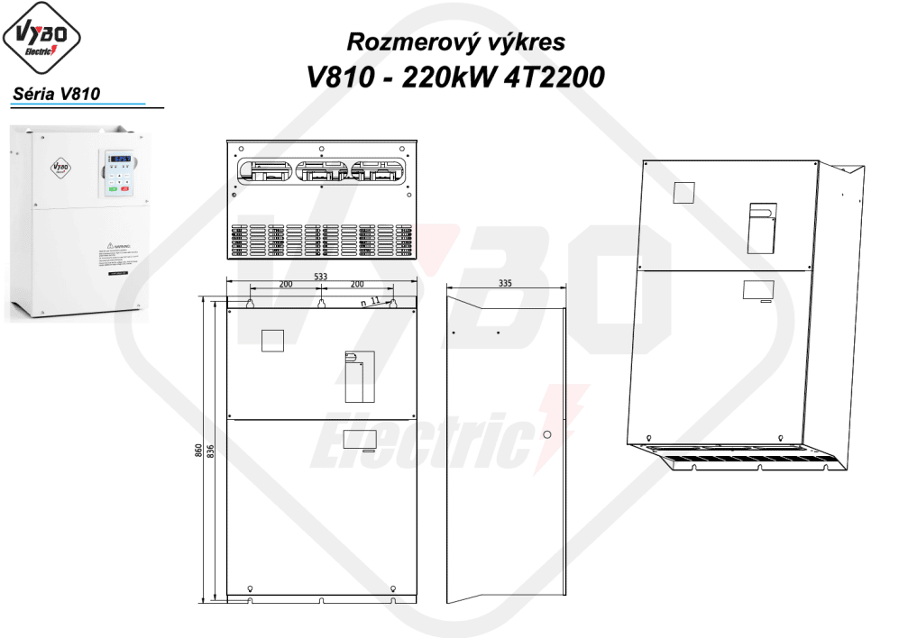 rozmerový výkres frekvenčný menič V810-4T2200