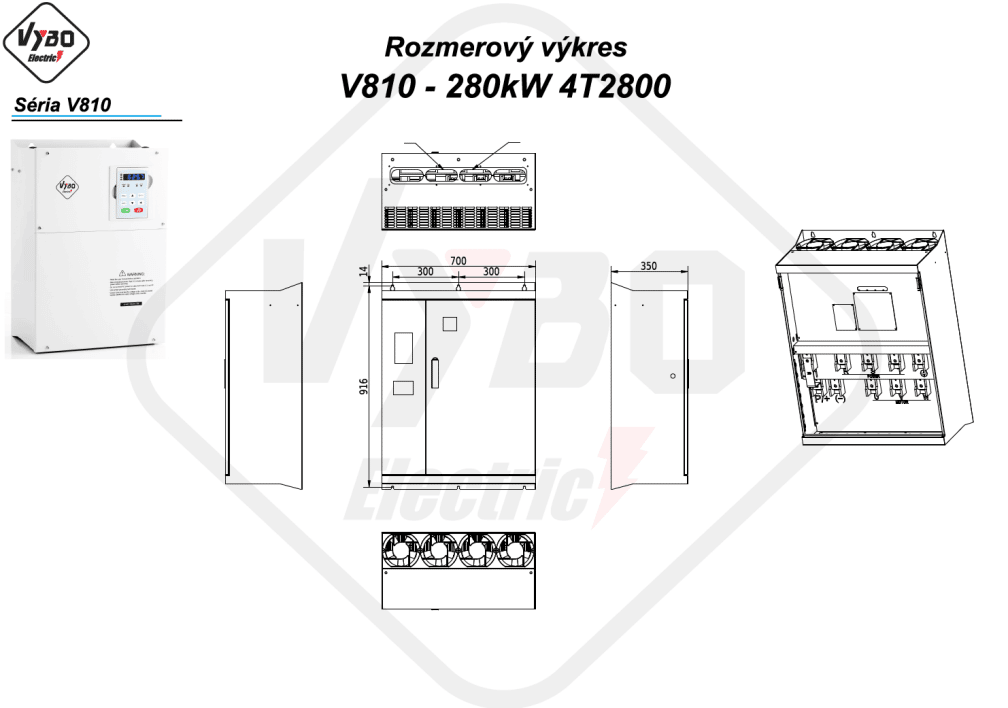 rozmerový výkres frekvenčný menič V810-4T2800