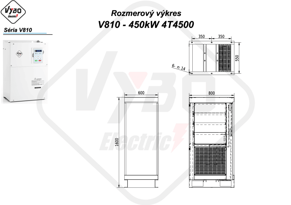 rozmerový výkres frekvenčný menič V810-4T4500