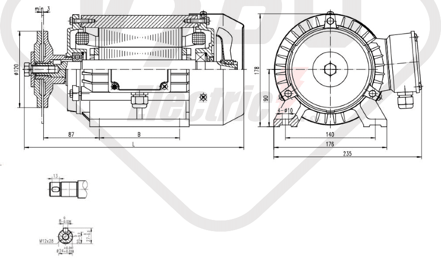 rozmerový výkres pílový elektromotor krm 90lx-2