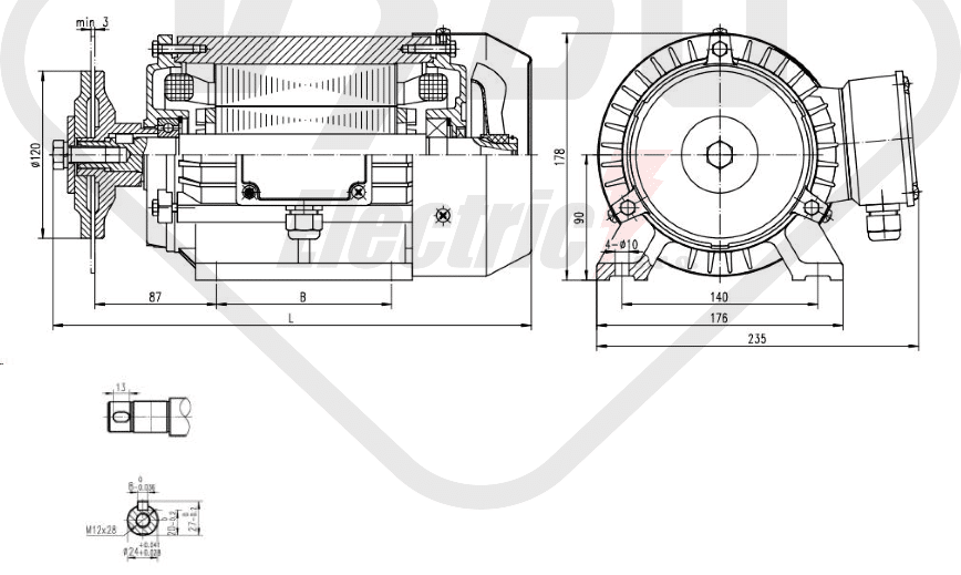 rozmerový výkres pílový elektromotor KRM 90LX-4