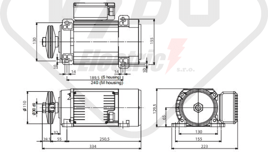 rozmerový výkres pílový elektromotor M1SA-2