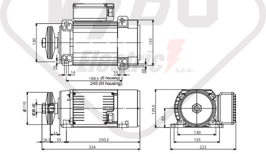 rozmerový výkres pílový elektromotor MR65 T1SB-2