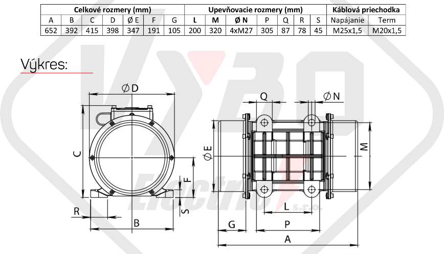 rozmerový výkres vibračný elektromotor BM7900-15