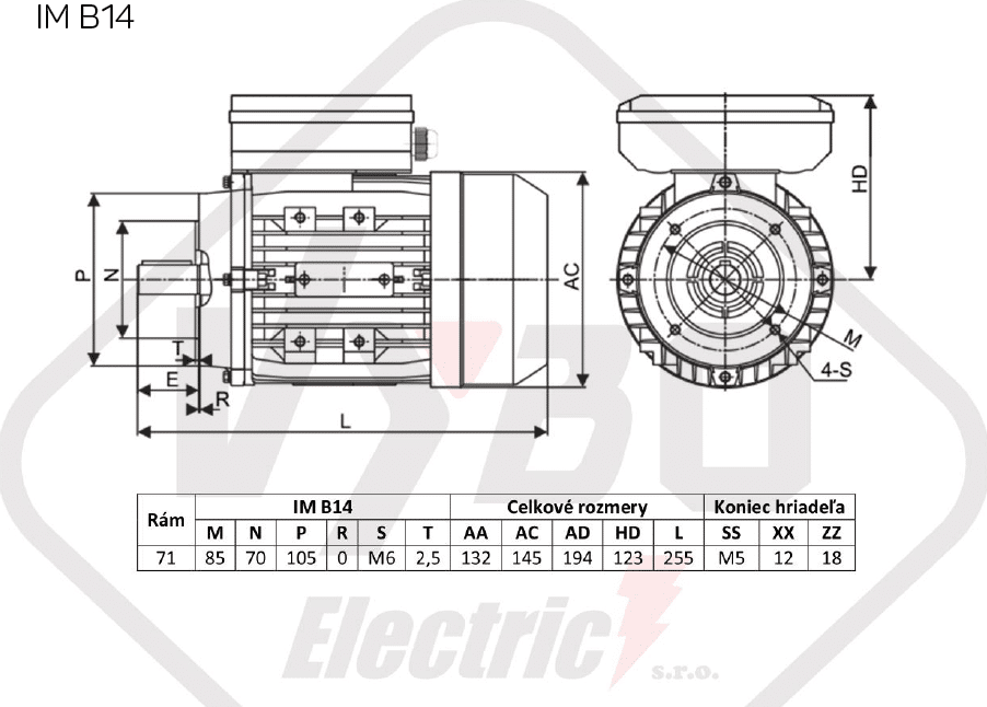 rozmerový výkres elektromotor 0,37kw 1ml711-2