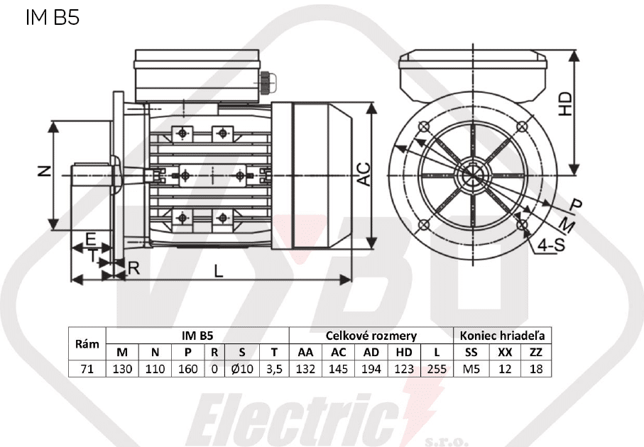 rozmerový výkres elektromotor 0,37kw 1ml711-2