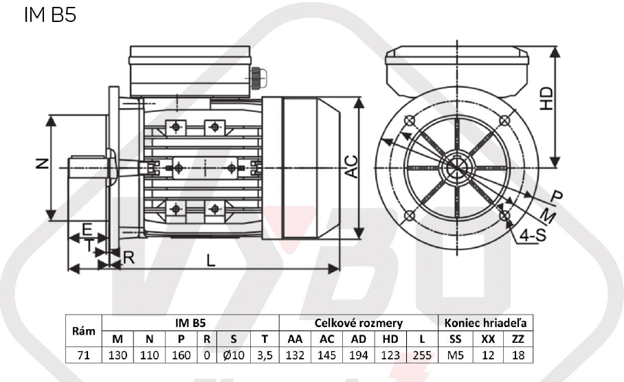 rozmerový výkres elektromotor 0,37kw 1ml712-4